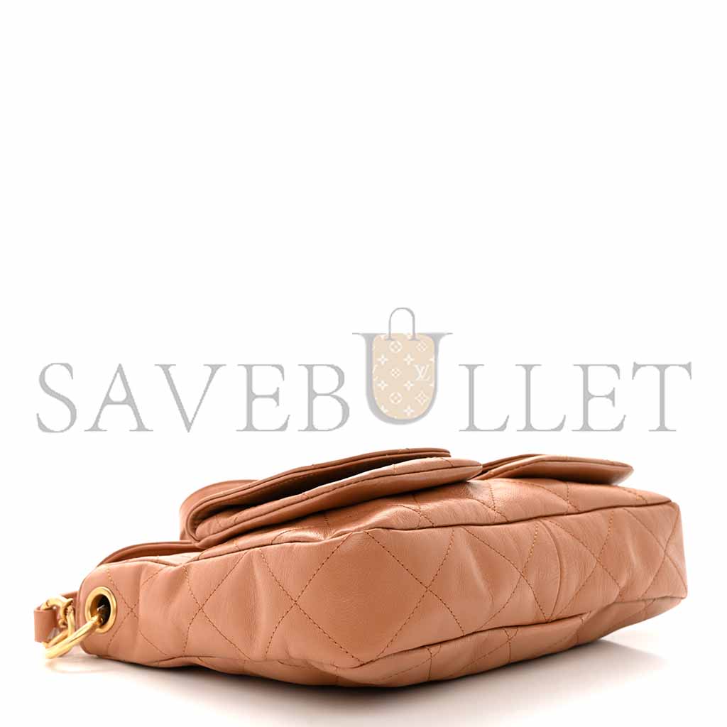 CHANEL SHINY CALFSKIN QUILTED SUPPLE TWINS SMAL HOBO BAG BROWN (24.5*19*5cm)